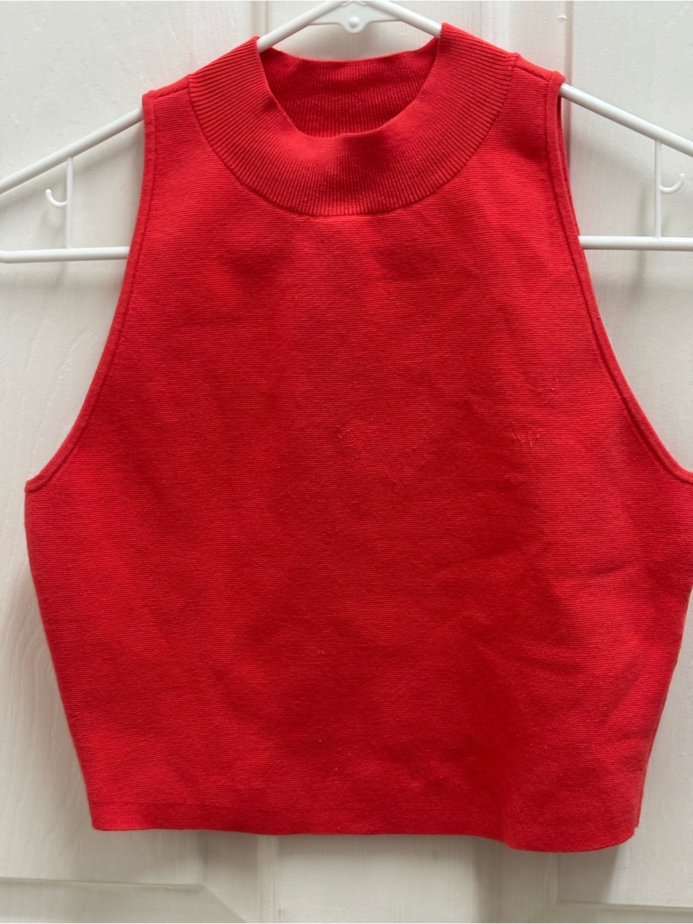 Mock Neck Sleeveless Crop Top - Red